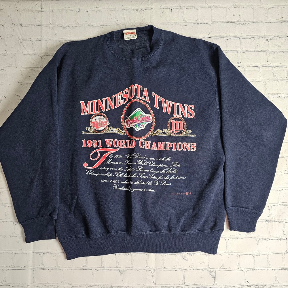 Vintage Nutmeg Mills Minnesota Twins 1991‎ World Champions Sweatshirt Navy L USA